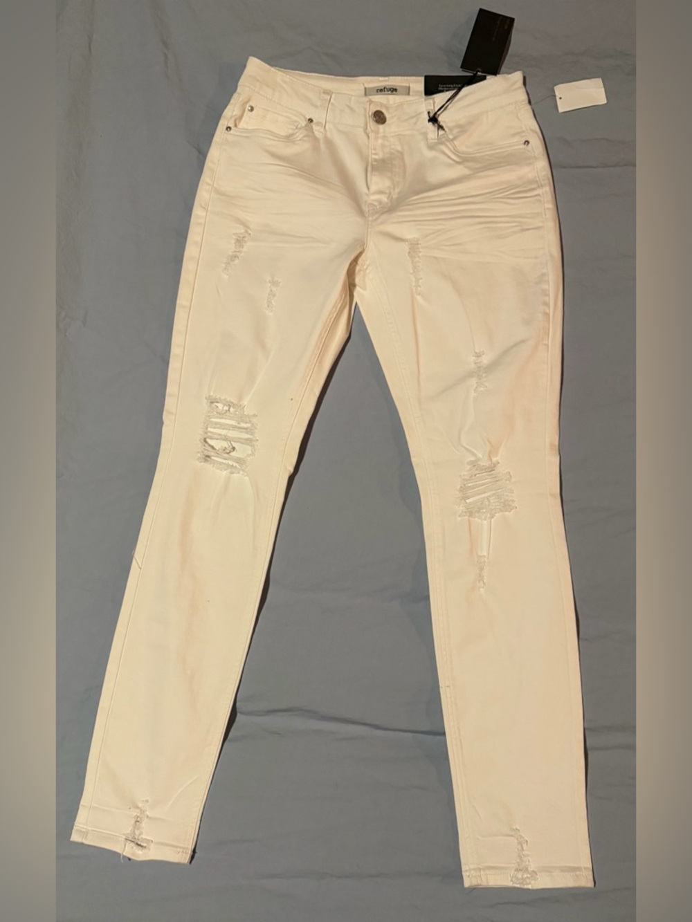 refuge Cream Distressed Skinny Jeans